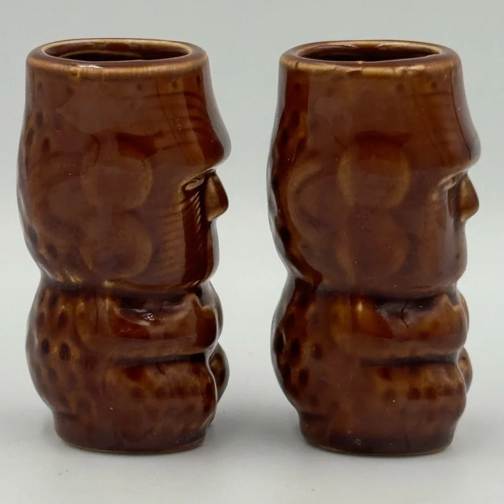 Pair of Maori Tiki Mug Shot Glasses